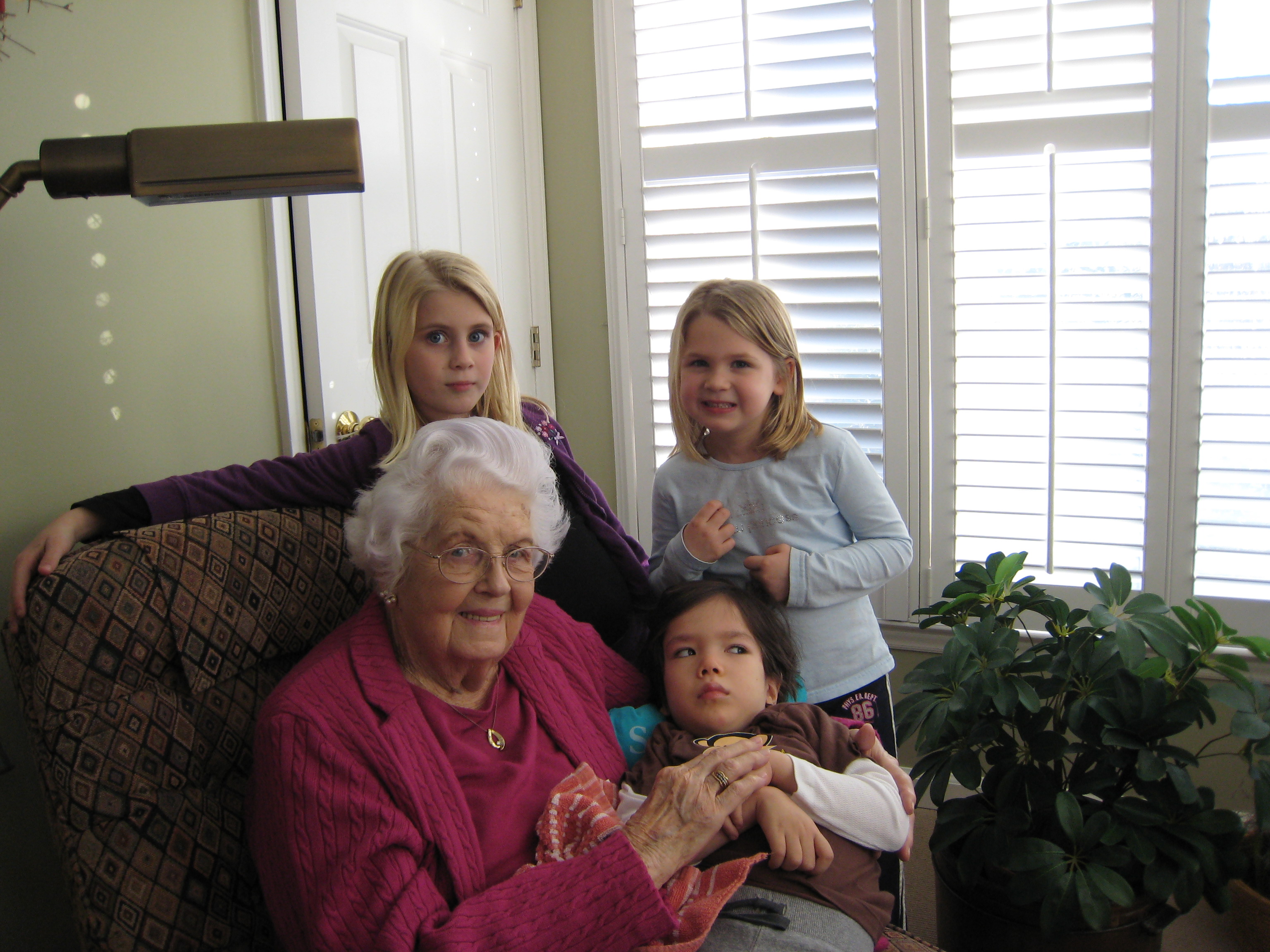 Picture of Great Grandmother Eleanor, G, SJ and LM in Raleigh