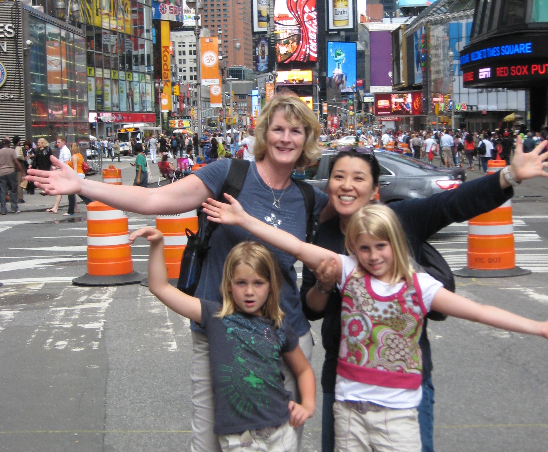 Picture of AS, J, SJ and LM in Times Square