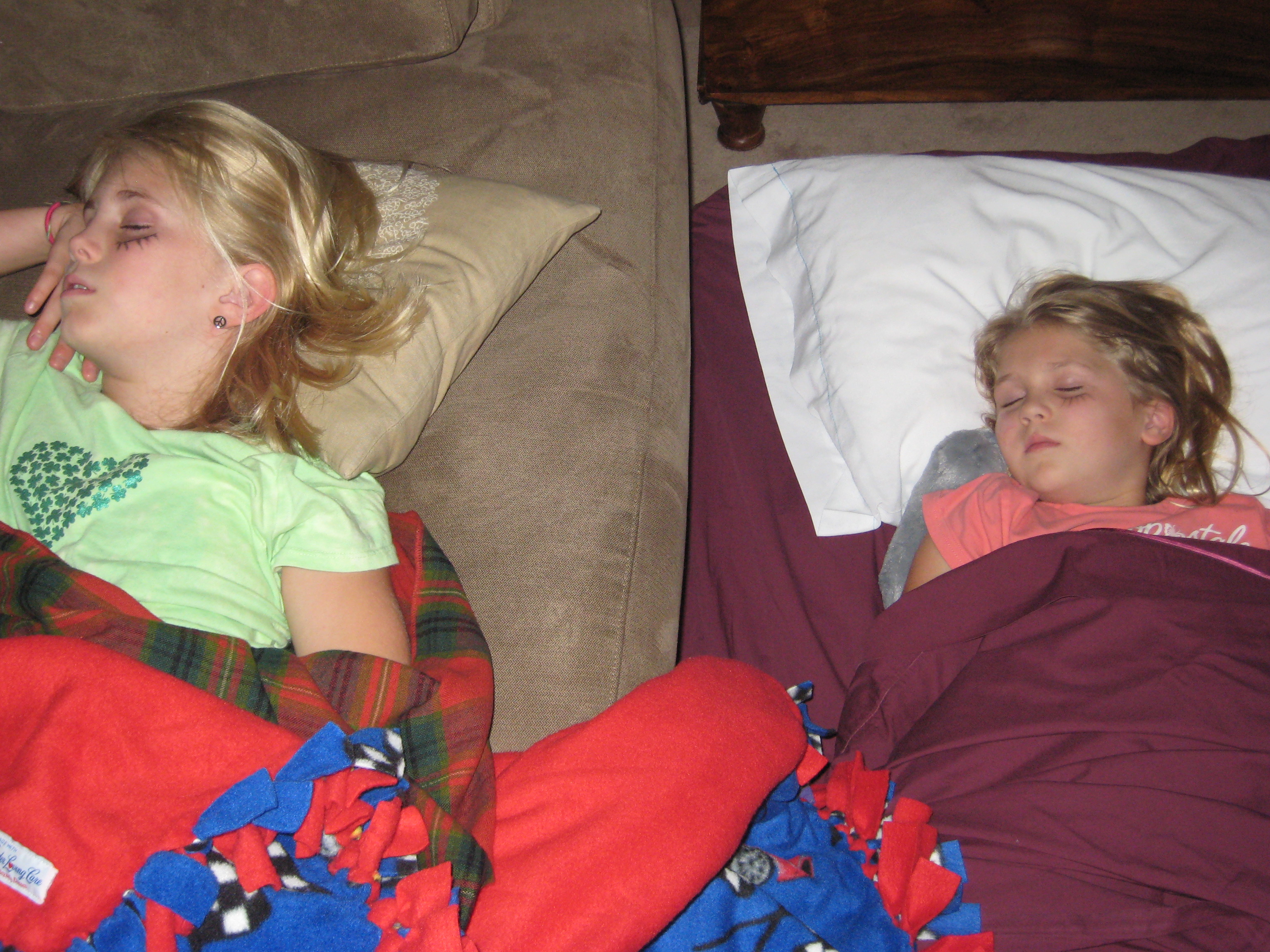 Picture of SJ and LM sleeping in NYC