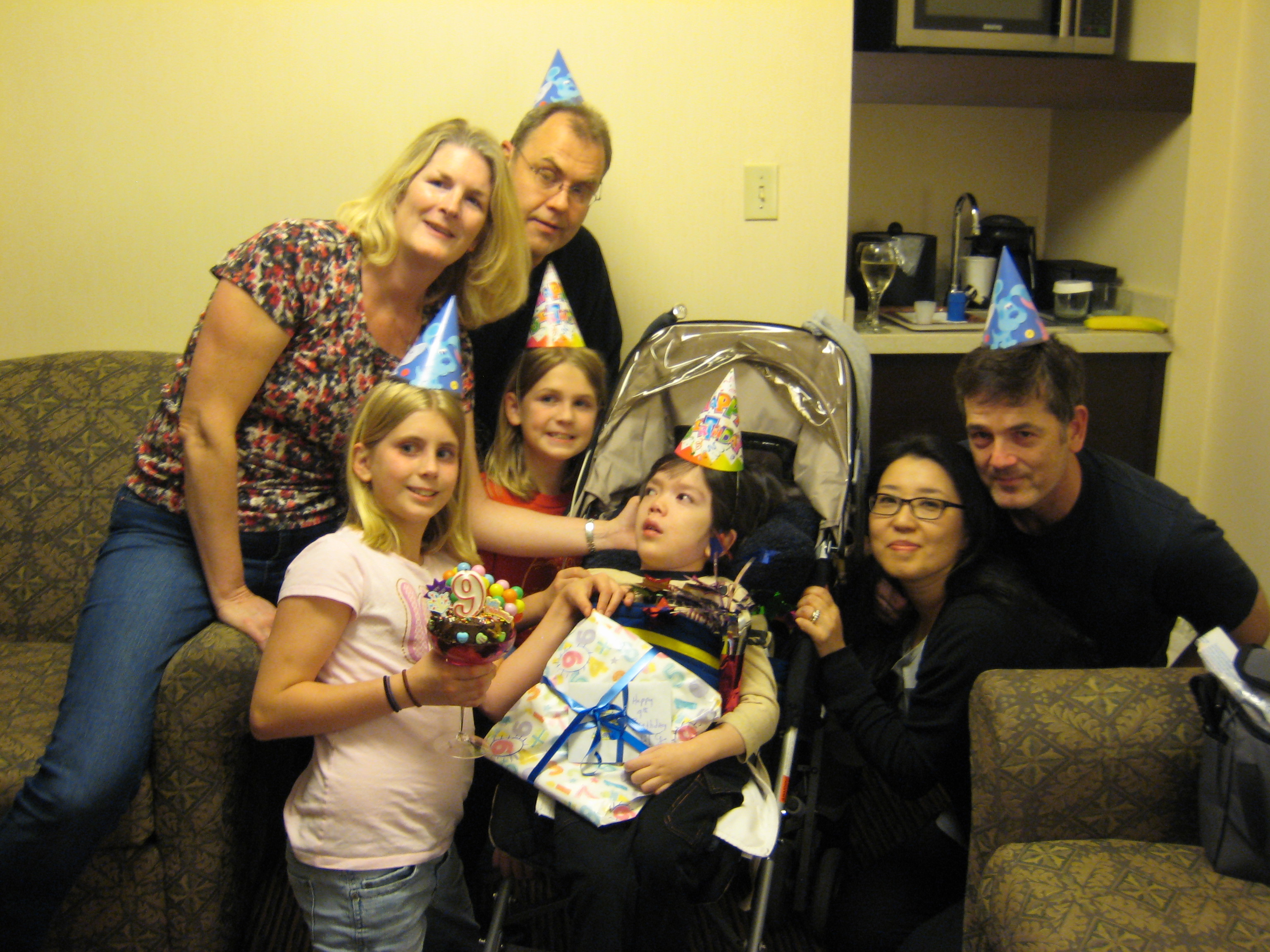 Picture of AS, UG, G, J, M, SJ and LM celebrating G's birthday in Tysons Corner
