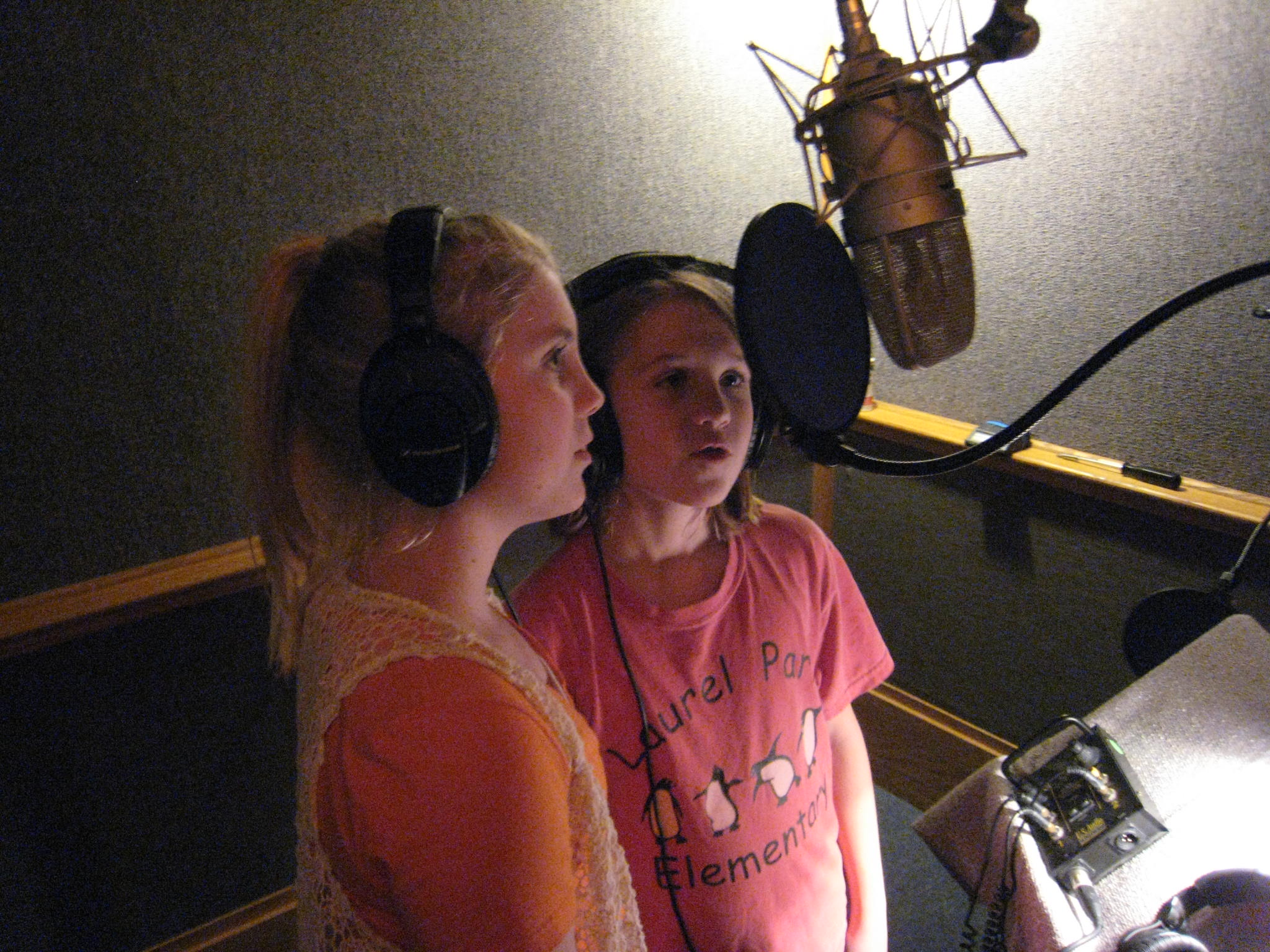 Picture of SJ and LM in recording studio